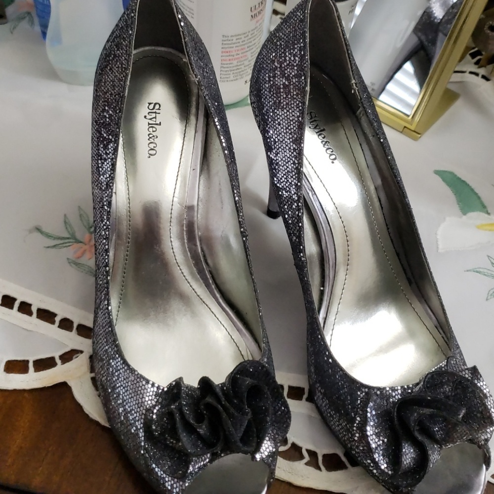 Silver glittery heels